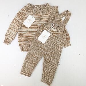 Fin & Vince Space Dye Honeycomb Sweater & Suspender Pants Set - 0-3 Months